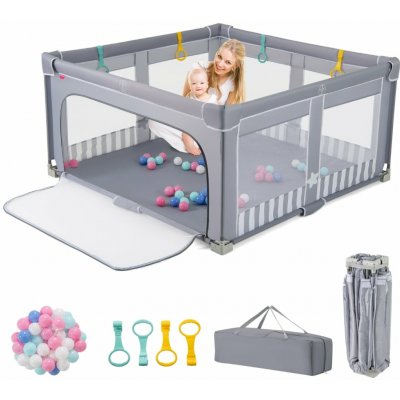 Costway Skládací dětská ohrádka 150 × 150 cm s 50 míčky světle šedá – Hledejceny.cz