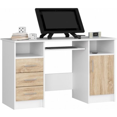 Ak furniture Volně stojící psací stůl Ana 124 cm bílý/dub sonoma – Zbozi.Blesk.cz