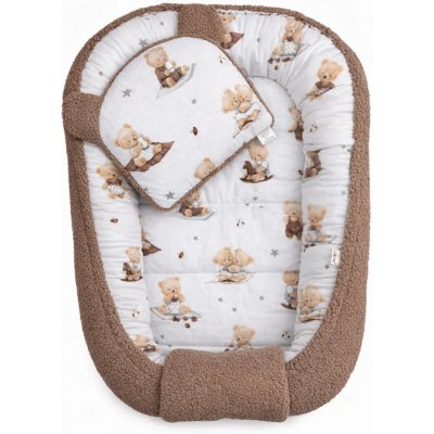 Baby Nellys Oboustranné hnízdečko s polštářkem, boucle, 50x80 cm, Kouzelný Méďa, hnědý – Zbozi.Blesk.cz
