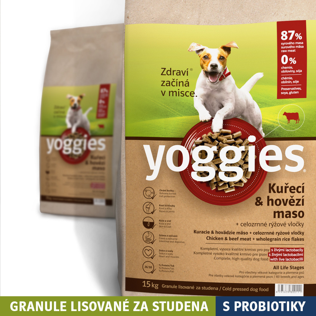 Recenze Yoggies granule pro psy lisované za studena s probiotiky Kuřecí a  hovězí maso 15 kg - Heureka.cz