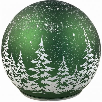 ANDĚL Svítící skleněná koule s motivem krajiny – zelená, o 12 x 11 cm, teplá bílá, 10 LED, časov – Hledejceny.cz