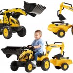 FALK Šlapací traktor Komatsu s nakladačem rypadlem a vlečkou – Sleviste.cz