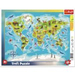 Trefl puzzle rámkové 25 dílků - mapa světa se zvířátky 31340 – Zboží Mobilmania
