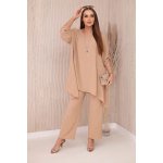 Fashionweek elegantní souprava košile a kalhoty ze vzdušného materiálu K1025 capuccino – Zboží Dáma