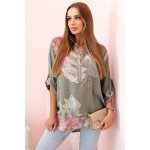 Fashionweek bavlněná halenka s květinovým vzorem košilový styl K10062 khaki – Zboží Mobilmania