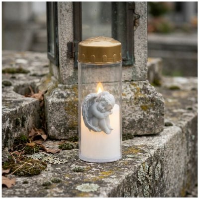 Madona hřbitovní LED svíčka anděl bílý 6,5x17,7 cm – Hledejceny.cz