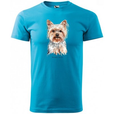 Vysoce kvalitní bavlněné pánské tričko s potiskem psa yorkshire terrier Tyrkysová – Zboží Mobilmania