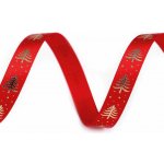 Saténová stuha (10 mm x 5 m) - stromeček varianta červená - zlatá – Zboží Dáma