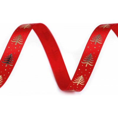 Saténová stuha (10 mm x 5 m) - stromeček varianta červená - zlatá – Zboží Dáma