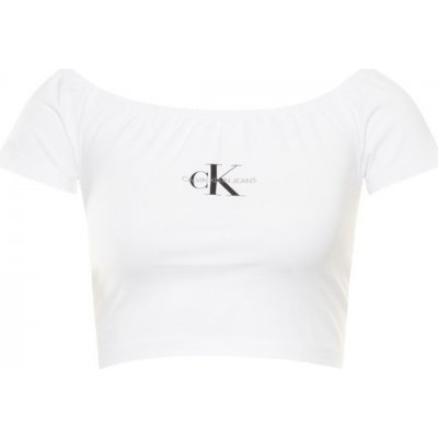 Calvin Klein SS MONOGRAM LOGO BARDOT TOP bílý