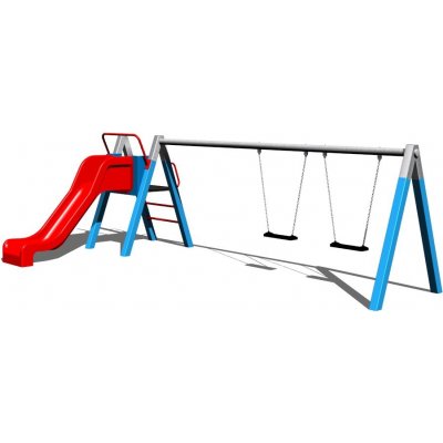 Playground System Řetězová dvojhoupačka se skluzavkou celokovová - B (vp 1 m)