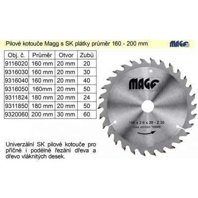MAGG Pilový kotouč 160x2,6x20mm/50 zubů střídavě trapézové 9216050 – Sleviste.cz