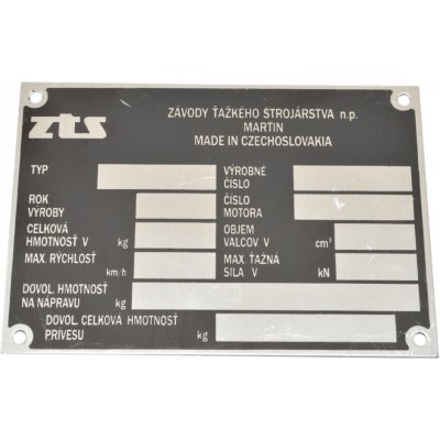 Výrobní štítek traktoru Zetor ZTS - český popis 89805024 | Zboží Auto