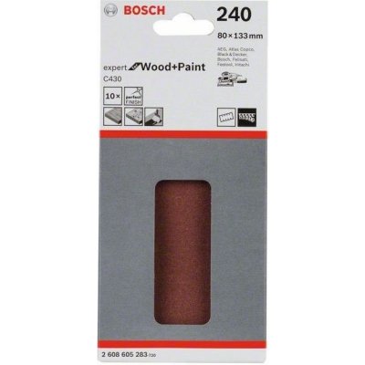 10x Brusný papír - brusivo pro vibrační brusky Bosch Expert for Wood and Paint C430 80x133mm, hr. 240, 8 otvorů (2608605283) – Zboží Mobilmania