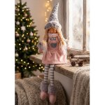 MagicHome Vánoční figurka Holčička s vysokým kloboukem látka růžovo-šedá 17x12x54 cm – Hledejceny.cz