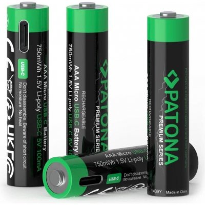 PATONA nabíjecí baterie AAA/LR03 Li-Pol 500mAh 1,5V s USB-C nabíjením, 4ks v balení | Zboží Auto