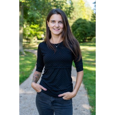 Jsem máma bambusové kojicí tričko s 3/4 rukávem černé s puntíky – Zboží Mobilmania