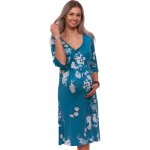 Azurová luxusní jemná těhotenská i kojící košilka s 3/4 rukávem na zip a šedé květy 1D1289 modrá – Sleviste.cz