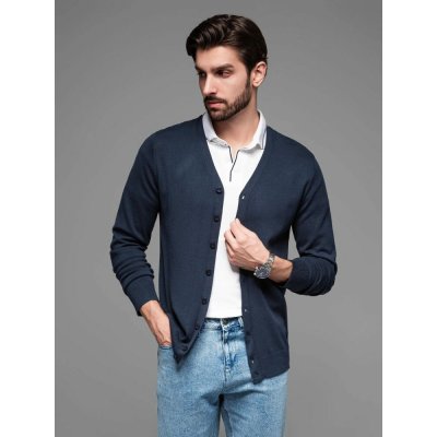 Pánský kardigan na knoflíky V1 SWCD-0126 tmavě modrý – Sleviste.cz