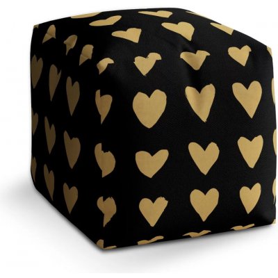Sablio Taburet Kostka Zlatá srdíčka: 40x40x40 cm – Sleviste.cz