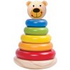 Dřevěná hračka Babu skládací pyramida barevné kroužky medvěd