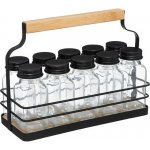 5Five Košík s 10 hranatými kořenkami černé víčka kov dřevo 22 x 9 x 16 cm – Zboží Dáma