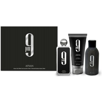 Afnan 9 PM Men EDP 100 ml + sprchový gel 200 ml + deospray 250 ml dárková sada – Sleviste.cz