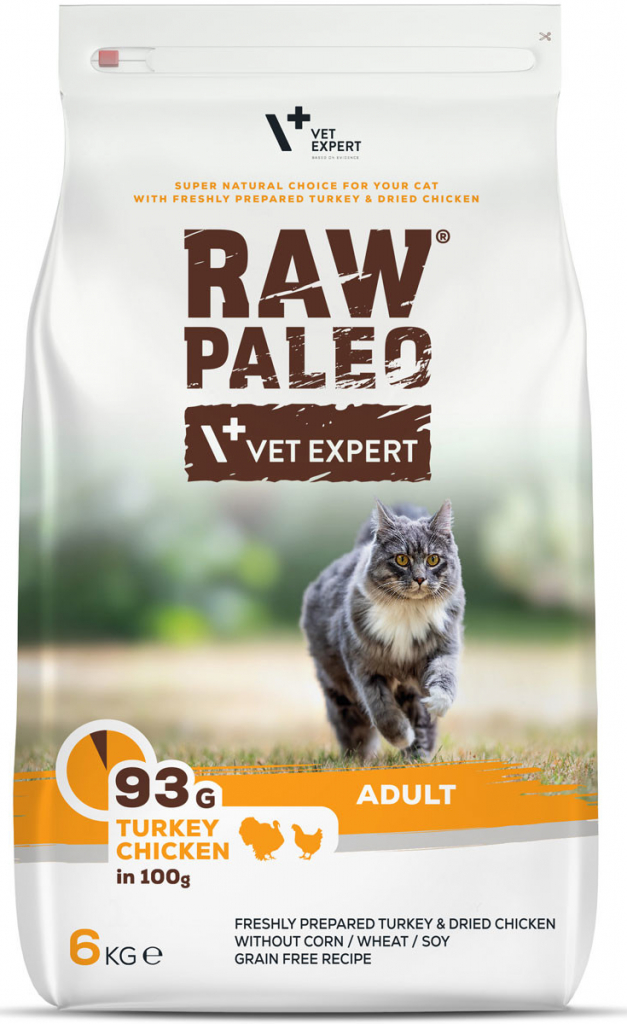 RAW Paleo Adult Cat s krůtím a kuřecím masem 6 kg