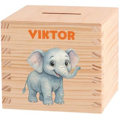 ČistéDřevo Dětská dřevěná pokladnička - Africké dobrodružství Zvolte zvířátko: Slon – Zboží Dáma
