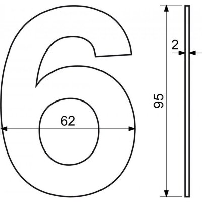 číslo domovní č.6 95mm nerez ČER