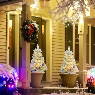HOMCOM Sada 2 vánočních stromečků s LED osvětlením 107 cm zeleno-bílá – Hledejceny.cz
