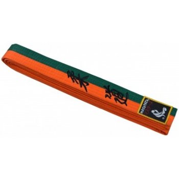 Judo půlené barevné pásky s nášivkou a výšivkou, Oranžovo-zelená, MASUTAZU