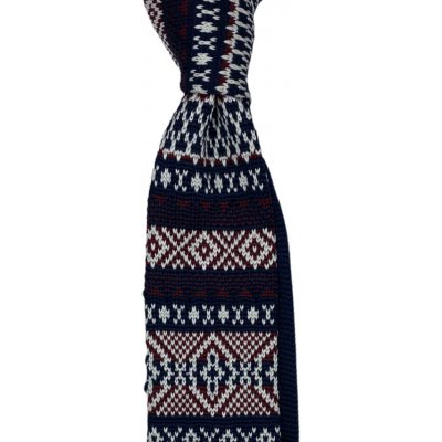Pletená kravata s vínovobílým vzorem tmavě modrá – Zboží Mobilmania