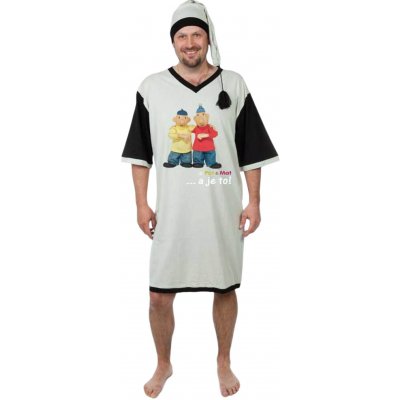 Pat a Mat A je to! pánská noční košile kr.rukáv s čepičkou šedá – Zboží Mobilmania
