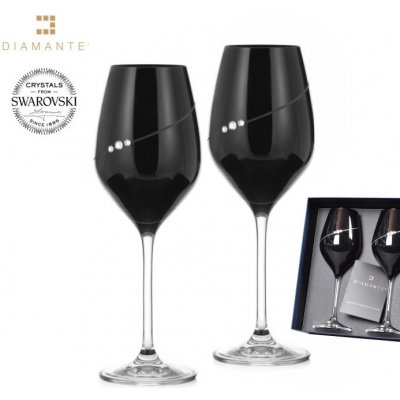 Crystalex Bohemia Glass Sklenice na bílé víno černé se Swarovski Elements Silhouette Black 360 ml