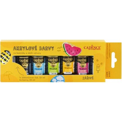 Cadence Boya akrylové barvy na kamínky Cadence sada 6 ks a akrylový lak 25 ml zářivé – Zboží Dáma