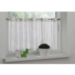 Vitrážní záclonka s oky výšivka Pruhy 140x45cm šedá – Sleviste.cz