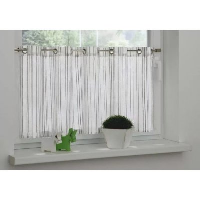 Vitrážní záclonka s oky výšivka Pruhy 140x45cm šedá – Sleviste.cz