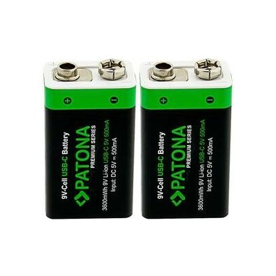 PATONA nabíjecí baterie 6F22/LR22 Li-lon 400mAh 9V s USB-C nabíjením, 2ks v balení – Zboží Živě