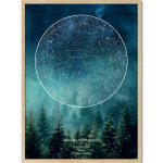 Jen tak z lásky Hvězdná mapa Vašeho životního okamžiku Rozměr plakátu: 50 × 70 cm (tištěný plakát), Barva pozadí: Les, Volba rámu: Černý dřevěný rám – Zboží Dáma