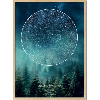Jen tak z lásky Hvězdná mapa Vašeho životního okamžiku Rozměr plakátu: 50 × 70 cm (tištěný plakát), Barva pozadí: Les, Volba rámu: Černý dřevěný rám – Zboží Dáma
