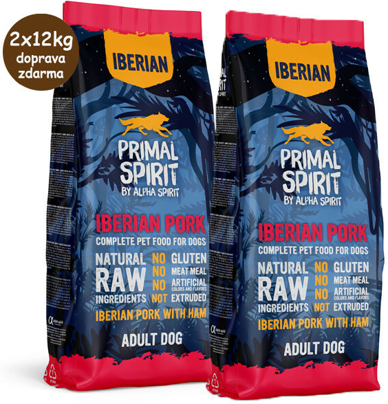 Primal Spirit Dog 70% Iberian Pork with Ham 2 x 12 kg