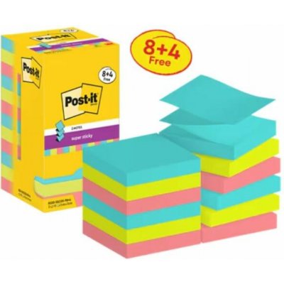 Silný samolepící Z-bloček Post-it, 76 mm x 76 mm, 90 lístků v bločku, Cosmic, 12 bločků v balení – Hledejceny.cz
