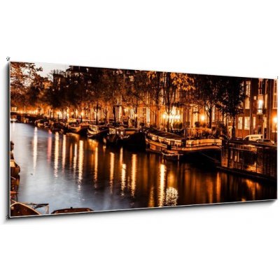 Obraz 1D - 120 x 50 cm - Amsterdam at night, The Netherlands Amsterdam v noci, Nizozemsko – Hledejceny.cz