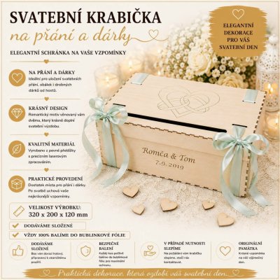 Svatební krabička na přání a dárky | Personalizovaná dřevěná schránka – Hledejceny.cz
