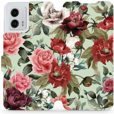Mobiwear Knížkové Motorola Moto G53 5G - MD06P Růže a květy na světle zelené – Zbozi.Blesk.cz