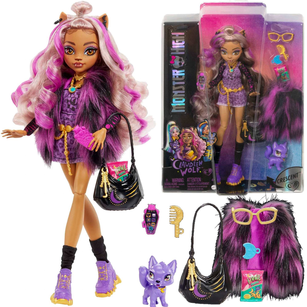 Monster High Clawdeen Wolf Fashion Doll with Purple Streaked Hair,  Accessories & Pet Dog