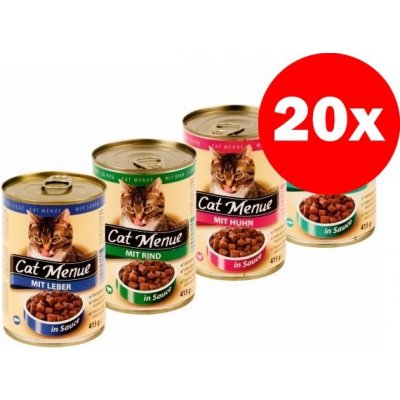 Cat Menue mix balení 4 příchutě kuřecí hovězí játra ryba 20 x 415 g – Sleviste.cz