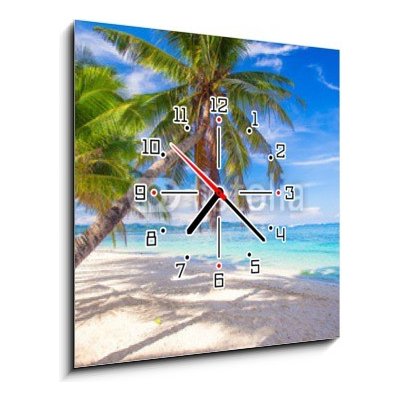 Obraz s hodinami 1D - 50 x 50 cm - Coconut Palm tree on the white sandy beach Kokosová palma na bílé písečné pláži – Zboží Mobilmania