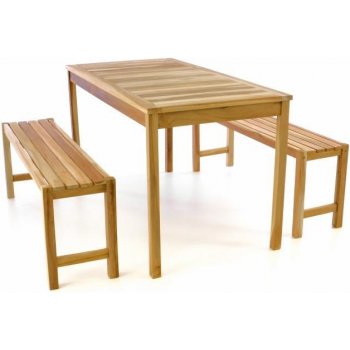 Divero 47272 Zahradní set lavic a stolu neošetřené týkové dřevo 135 cm